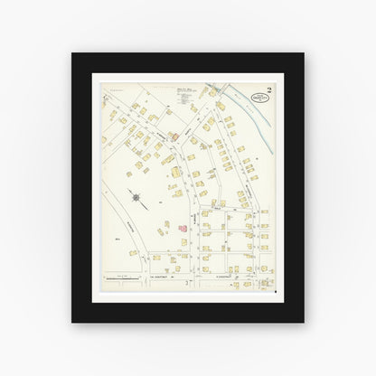 Old map wall art mockup — black gallery frame with white mat — Sanborn Fire Insurance Map from Grove City, Mercer County, Pennsylvania (1912), Sheet #0002
