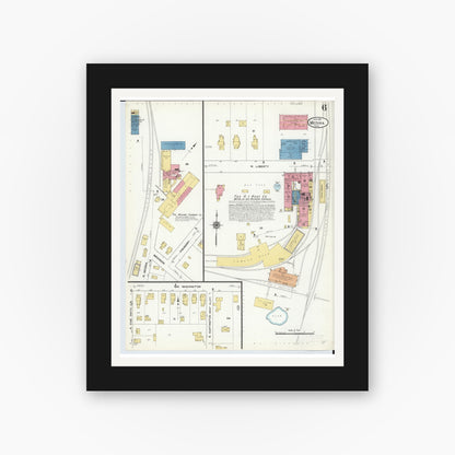 Old map wall art mockup — black gallery frame with white mat — Sanborn Fire Insurance Map from Medina, Medina County, Ohio (1911), Sheet #0006