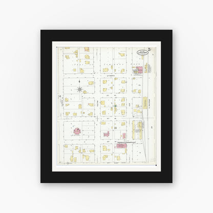Old map wall art mockup — black gallery frame with white mat — Sanborn Fire Insurance Map from Lewistown, Fulton County, Illinois (1909), Sheet #0005