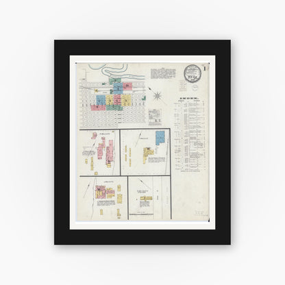 Old map wall art mockup — black gallery frame with white mat — Sanborn Fire Insurance Map from New Ulm, Brown County, Minnesota (1899) - Complete Map Set