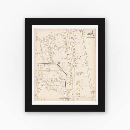 Old map wall art mockup — black gallery frame with white mat — Sanborn Fire Insurance Map from Reidsville, Rockingham County, North Carolina (1922), Sheet #0014