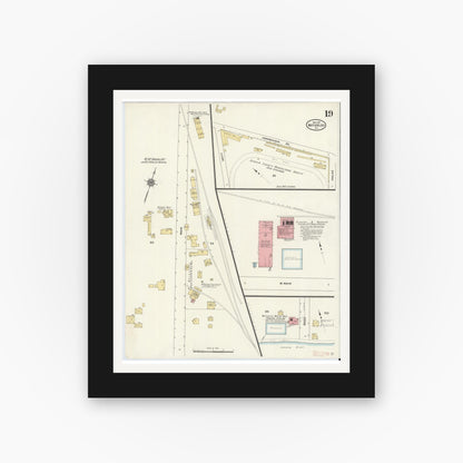Old map wall art mockup — black gallery frame with white mat — Sanborn Fire Insurance Map from Waterloo, Seneca County, New York (1911), Sheet #0019