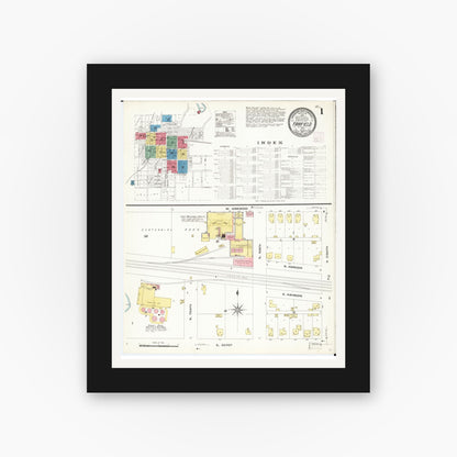 Old map wall art mockup — black gallery frame with white mat — Sanborn Fire Insurance Map from Fairfield, Jefferson County, Iowa (1907) â€” Complete Set