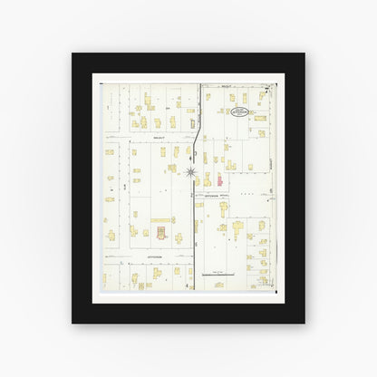 Old map wall art mockup — black gallery frame with white mat — Sanborn Fire Insurance Map from Jefferson, Ashtabula County, Ohio (1909), Sheet #0007