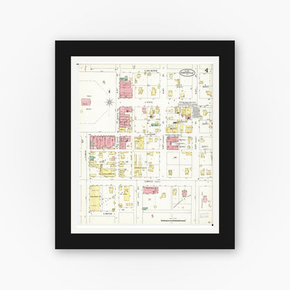Old map wall art mockup — black gallery frame with white mat — Sanborn Fire Insurance Map from Centerville, Appanoose County, Iowa (1898), Sheet #0004