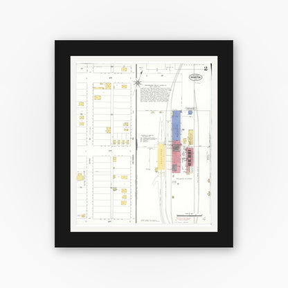 Old map wall art mockup — black gallery frame with white mat — Sanborn Fire Insurance Map from Hamilton, Glenn County, California (1909), Sheet #0002