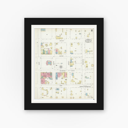 Old map wall art mockup — black gallery frame with white mat — Sanborn Fire Insurance Map from Seguin, Guadalupe County, Texas (1896), Sheet #0002
