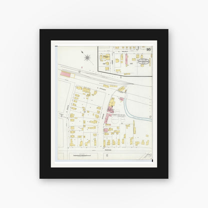 Old map wall art mockup — black gallery frame with white mat — Sanborn Fire Insurance Map from Kalamazoo, Kalamazoo County, Michigan (1896), Sheet #0016