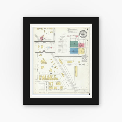 Old map wall art mockup — black gallery frame with white mat — Sanborn Fire Insurance Map from Andover, Ashtabula County, Ohio (1911) - Complete Map Set