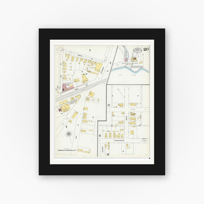 Old map wall art mockup — black gallery frame with white mat — Sanborn Fire Insurance Map from Suffolk, Independent Cities, Virginia (1903), Sheet #0020