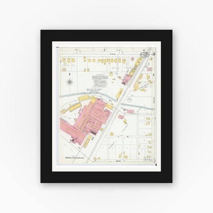 Old map wall art mockup — black gallery frame with white mat — Sanborn Fire Insurance Map from Shelby, Richland County, Ohio (1904), Sheet #0003