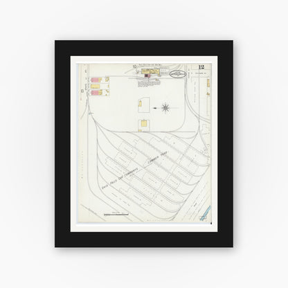 Old map wall art mockup — black gallery frame with white mat — Sanborn Fire Insurance Map from Jeffersonville, Clark County, Indiana (1898), Sheet #0012