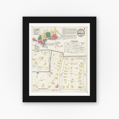 Old map wall art mockup — black gallery frame with white mat — Sanborn Fire Insurance Map from Monroeville, Huron County, Ohio (1922) - Complete Map Set