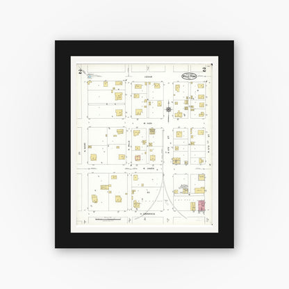 Old map wall art mockup — black gallery frame with white mat — Sanborn Fire Insurance Map from Wills Point, Van Zandt County, Texas (1923), Sheet #0002