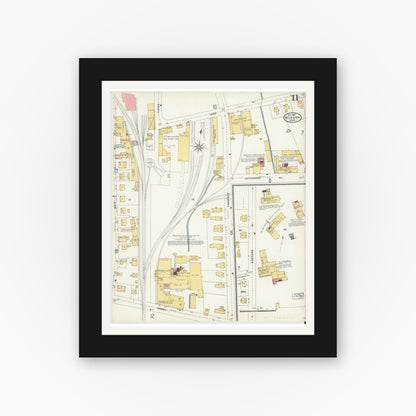 Old map wall art mockup — black gallery frame with white mat — Sanborn Fire Insurance Map from Woburn, Middlesex County, Massachusetts (1904), Sheet #0011