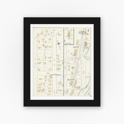 Old map wall art mockup — black gallery frame with white mat — Sanborn Fire Insurance Map from River Falls, St. Croix and Pierce Counties, Wisconsin (1912), Sheet #0004