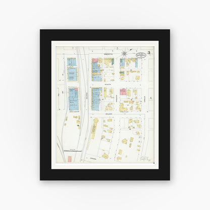 Old map wall art mockup — black gallery frame with white mat — Sanborn Fire Insurance Map from Navasota, Grimes County, Texas (1906), Sheet #0003