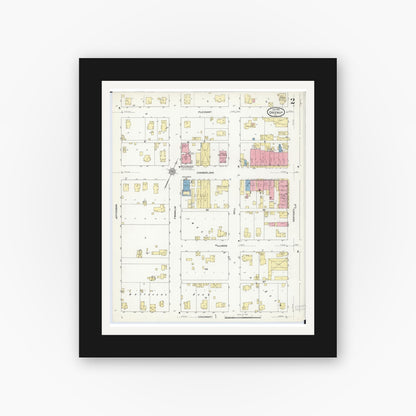 Old map wall art mockup — black gallery frame with white mat — Sanborn Fire Insurance Map from Greenup, Cumberland County, Illinois (1912), Sheet #0002