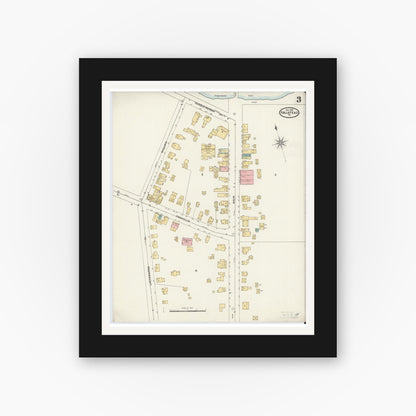Old map wall art mockup — black gallery frame with white mat — Sanborn Fire Insurance Map from Hallstead, Susquehanna County, Pennsylvania (1904), Sheet #0003