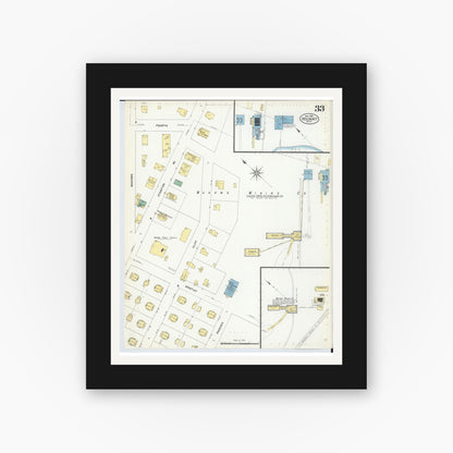 Old map wall art mockup — black gallery frame with white mat — Sanborn Fire Insurance Map from Red Jacket, Houghton County, Michigan (1908), Sheet #0033