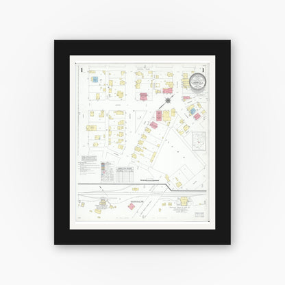 Old map wall art mockup — black gallery frame with white mat — Sanborn Fire Insurance Map from Carroll, Fairfield County, Ohio (1946), Sheet #0001