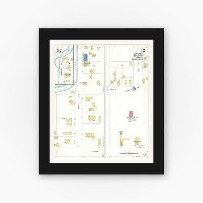 Old map wall art mockup — black gallery frame with white mat — Sanborn Fire Insurance Map from Oneida, Madison County, New York (1923), Sheet #0032