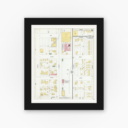 Old map wall art mockup — black gallery frame with white mat — Sanborn Fire Insurance Map from Texarkana, Bowie County, Texas (1900), Sheet #0005