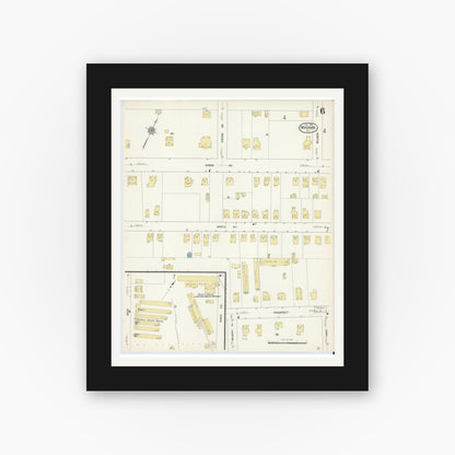 Old map wall art mockup — black gallery frame with white mat — Sanborn Fire Insurance Map from Madison, Morris County, New Jersey (1912), Sheet #0006