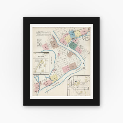 Old map wall art mockup — black gallery frame with white mat — Sanborn Fire Insurance Map from Eau Claire, Eau Claire County, Wisconsin (1885), Sheet #0001