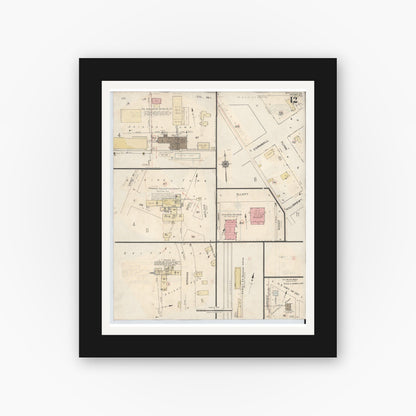 Old map wall art mockup — black gallery frame with white mat — Sanborn Fire Insurance Map from Chillicothe, Hardeman County, Texas (1941), Sheet #0012
