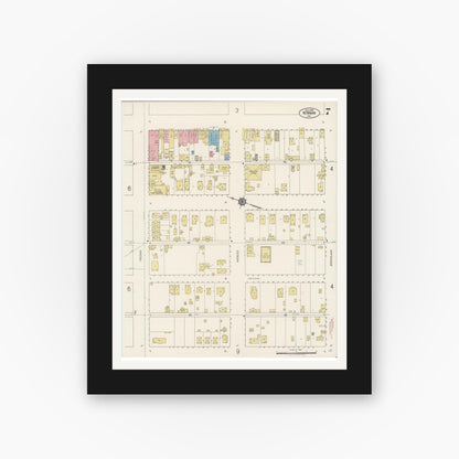Old map wall art mockup — black gallery frame with white mat — Sanborn Fire Insurance Map from Newman, Stanislaus County, California (1920), Sheet #0007