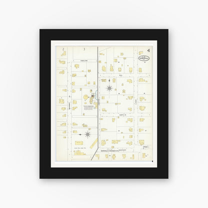 Old map wall art mockup — black gallery frame with white mat — Sanborn Fire Insurance Map from Farmersville, Collin County, Texas (1908), Sheet #0004