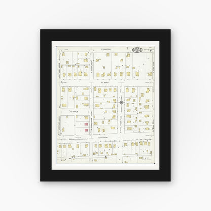 Old map wall art mockup — black gallery frame with white mat — Sanborn Fire Insurance Map from Luverne, Rock County, Minnesota (1921), Sheet #0006