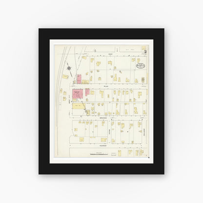 Old map wall art mockup — black gallery frame with white mat — Sanborn Fire Insurance Map from Wharton, Wharton County, Texas (1912), Sheet #0003