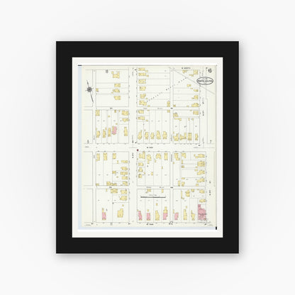 Old map wall art mockup — black gallery frame with white mat — Sanborn Fire Insurance Map from New Philadelphia, Tuscarawas County, Ohio (1910), Sheet #0006