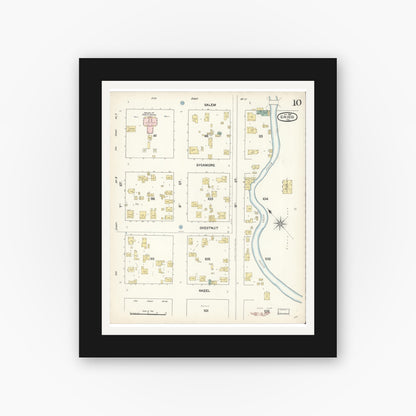 Old map wall art mockup — black gallery frame with white mat — Sanborn Fire Insurance Map from Chico, Butte County, California (1890), Sheet #0010