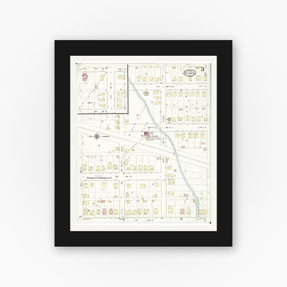 Old map wall art mockup — black gallery frame with white mat — Sanborn Fire Insurance Map from Oelwein, Fayette County, Iowa (1914), Sheet #0003