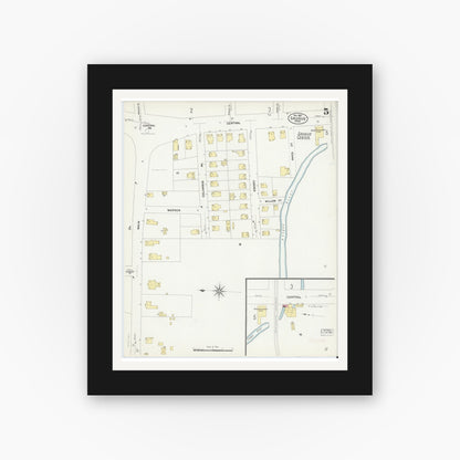 Old map wall art mockup — black gallery frame with white mat — Sanborn Fire Insurance Map from Saugus, Essex County, Massachusetts (1907), Sheet #0005