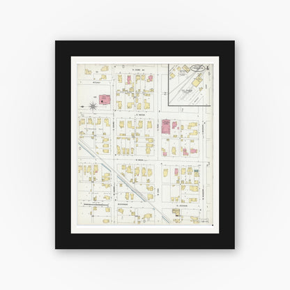 Old map wall art mockup — black gallery frame with white mat — Sanborn Fire Insurance Map from Franklin, Johnson County, Indiana (1902), Sheet #0004