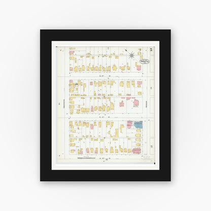 Old map wall art mockup — black gallery frame with white mat — Sanborn Fire Insurance Map from Marietta, Washington County, Ohio (1900), Sheet #0005
