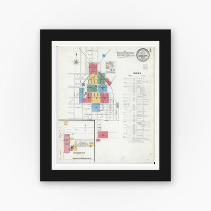 Old map wall art mockup — black gallery frame with white mat — Sanborn Fire Insurance Map from Charlotte, Eaton County, Michigan (1904), Sheet #0001