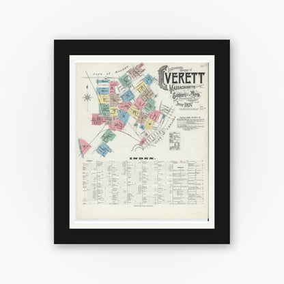 Old map wall art mockup — black gallery frame with white mat — Sanborn Fire Insurance Map from Everett, Middlesex County, Massachusetts (1897) - Complete Map Set