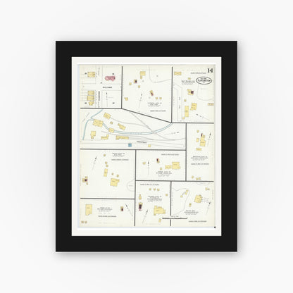 Old map wall art mockup — black gallery frame with white mat — Sanborn Fire Insurance Map from Slatington, Lehigh County, Pennsylvania (1908), Sheet #0014
