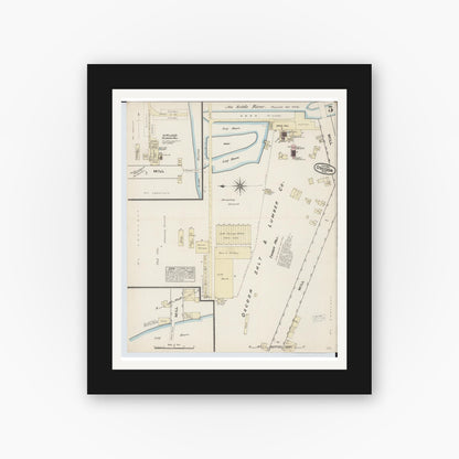 Old map wall art mockup — black gallery frame with white mat — Sanborn Fire Insurance Map from Oscoda, Iosco County, Michigan (1884), Sheet #0005