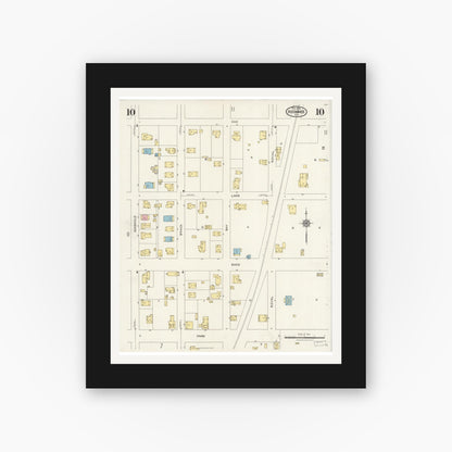 Old map wall art mockup — black gallery frame with white mat — Sanborn Fire Insurance Map from Kissimmee, Osceola County, Florida (1926), Sheet #0010