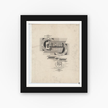 Old map wall art mockup — black gallery frame with white mat — Sanborn Fire Insurance Map from Columbus, Franklin County, Ohio (1921), Sheet #0001