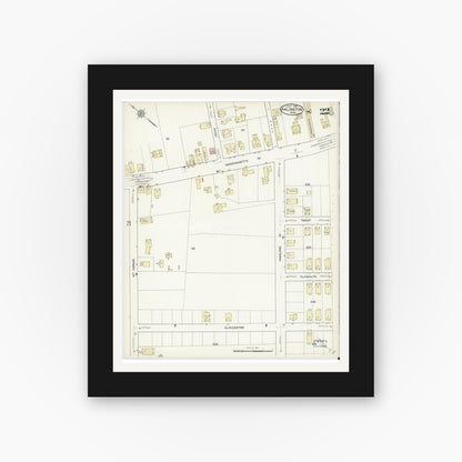 Old map wall art mockup — black gallery frame with white mat — Sanborn Fire Insurance Map from Arlington, Middlesex County, Massachusetts (1914), Sheet #0022