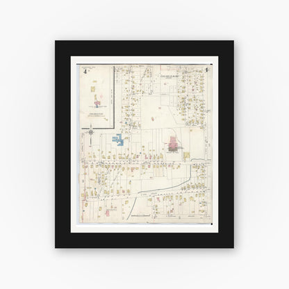 Old map wall art mockup — black gallery frame with white mat — Sanborn Fire Insurance Map from Wilmington, Clinton County, Ohio (1949), Sheet #0004