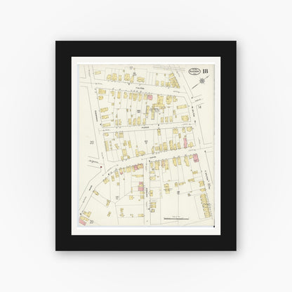 Old map wall art mockup — black gallery frame with white mat — Sanborn Fire Insurance Map from Rahway, Union County, New Jersey (1915), Sheet #0018