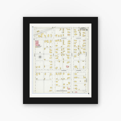 Old map wall art mockup — black gallery frame with white mat — Sanborn Fire Insurance Map from Orrville, Wayne County, Ohio (1904), Sheet #0005